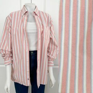 Oversized Striped Peach Spring Button Down - Lands End Sail Rigger Oxford Shirt